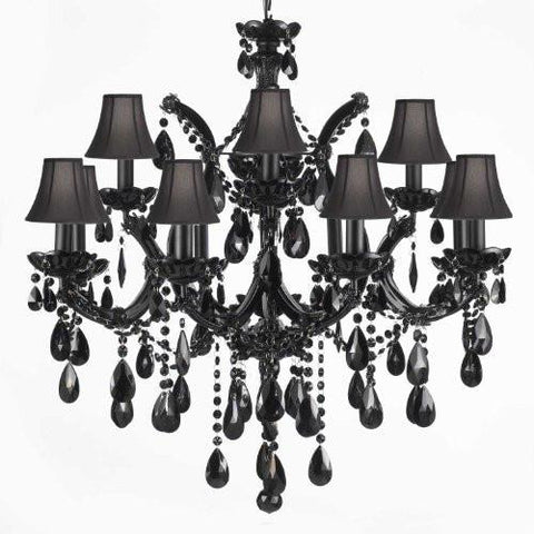Jet Black Chandelier Crystal Lighting Chandeliers With Black Shades - A500-Blackshades/Black/21532/12+1