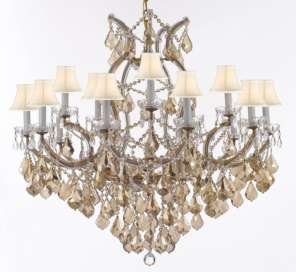Maria Theresa Chandelier Crystal Lighting H38" X W37" W/ Golden Teak Crystal Good For Dining Room Entryway Living Room W/ White Shades - A500-B2Goldenteak/Gold21510/15+1Whiteshad