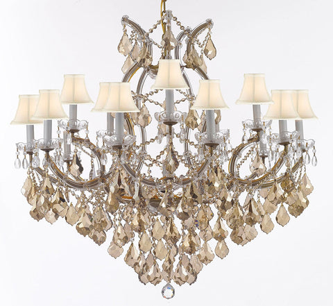 Maria Theresa Chandelier Crystal Lighting H38" X W37" W/ Golden Teak Crystal Good For Dining Room Entryway Living Room W/ White Shades - A500-B2Goldenteak/Gold21510/15+1Whiteshad